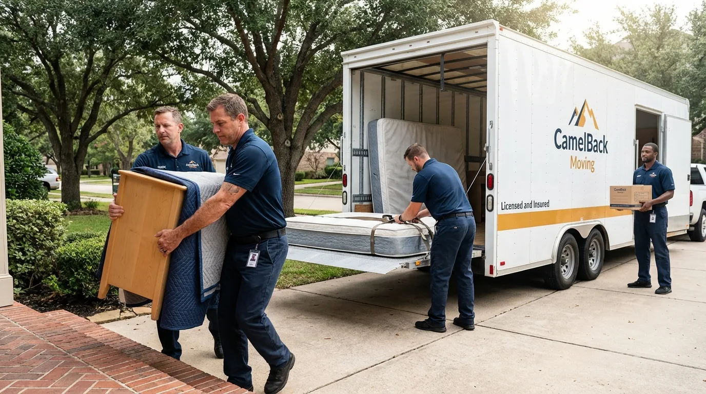 Crew loading residential truck for cross-state move from Forrest, IL