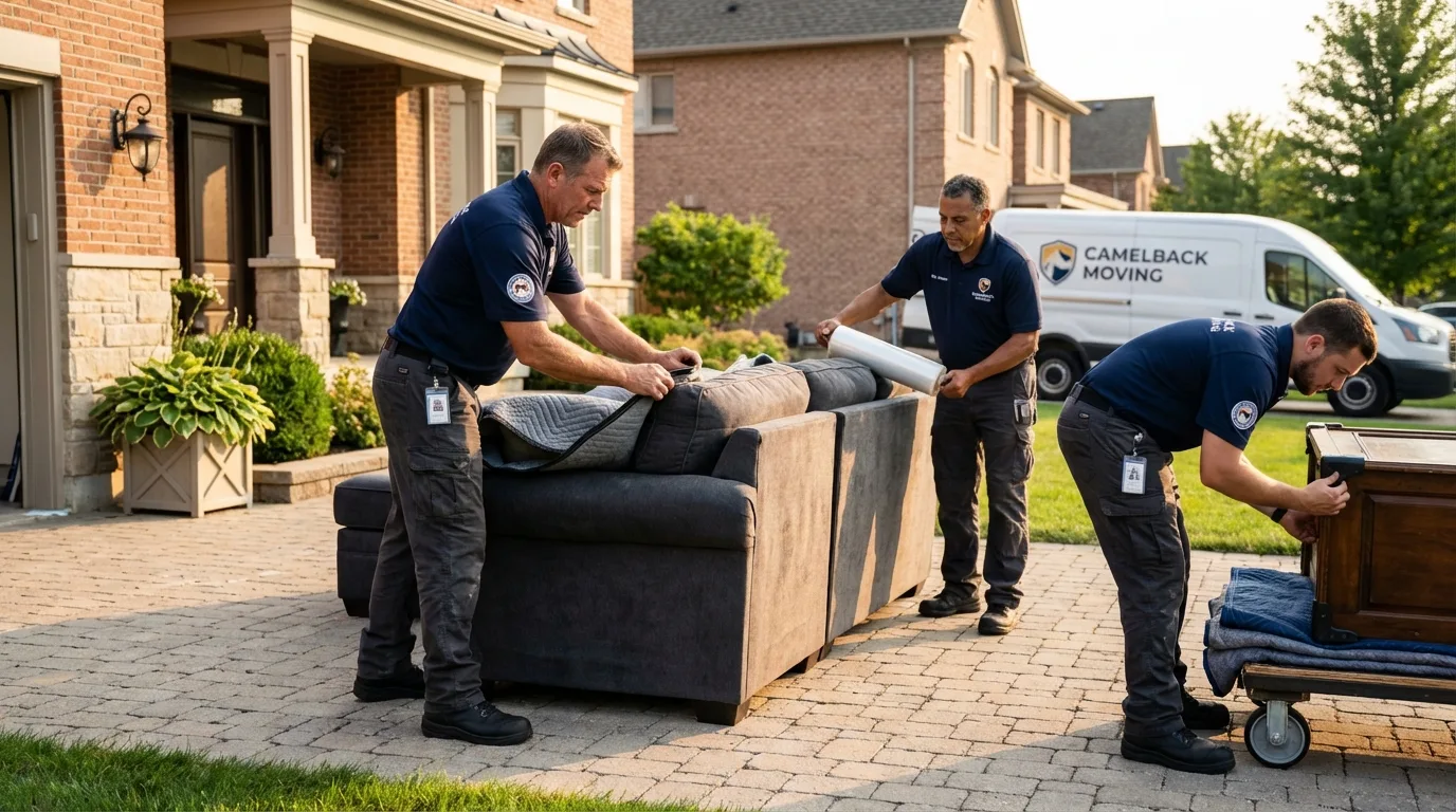 Large estate moving crew wrapping furniture in Forrest, IL