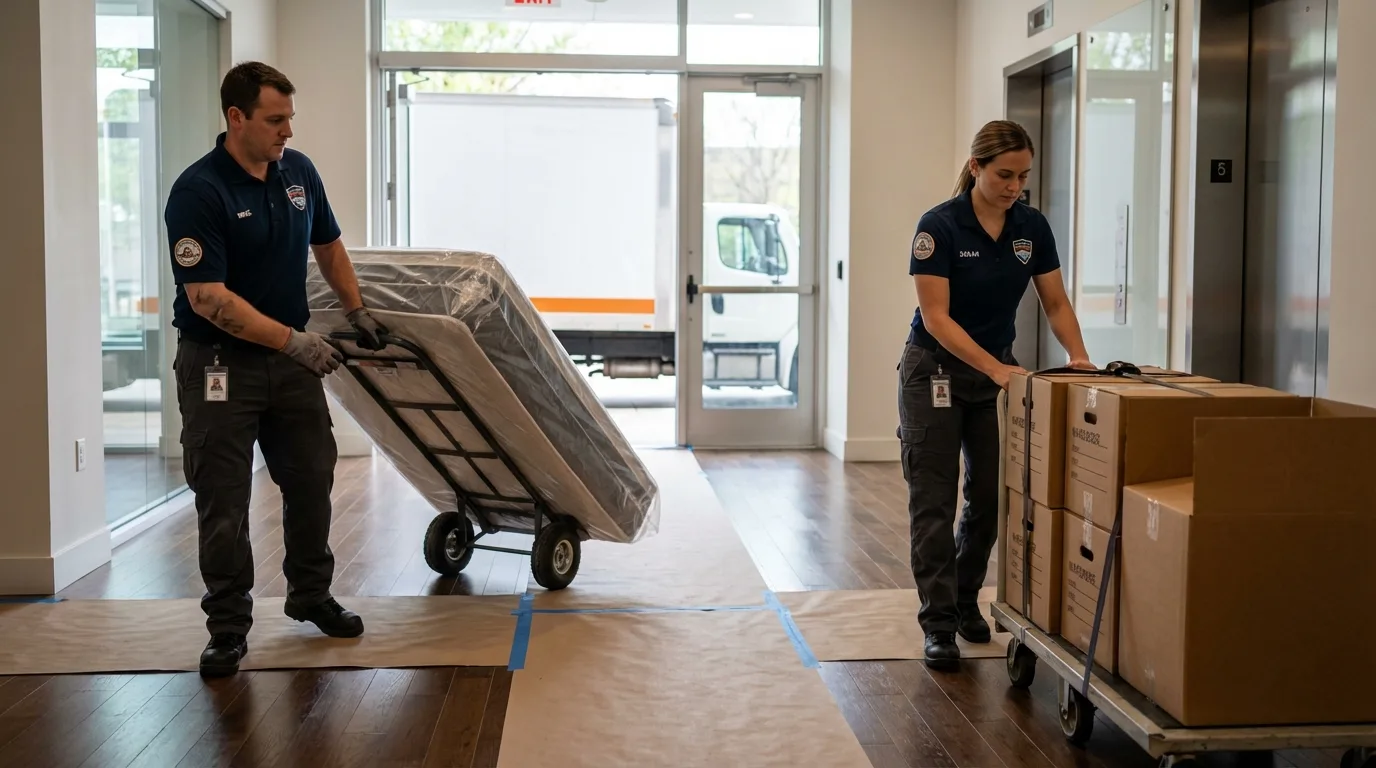 Professional apartment movers loading elevator in Forrest, IL